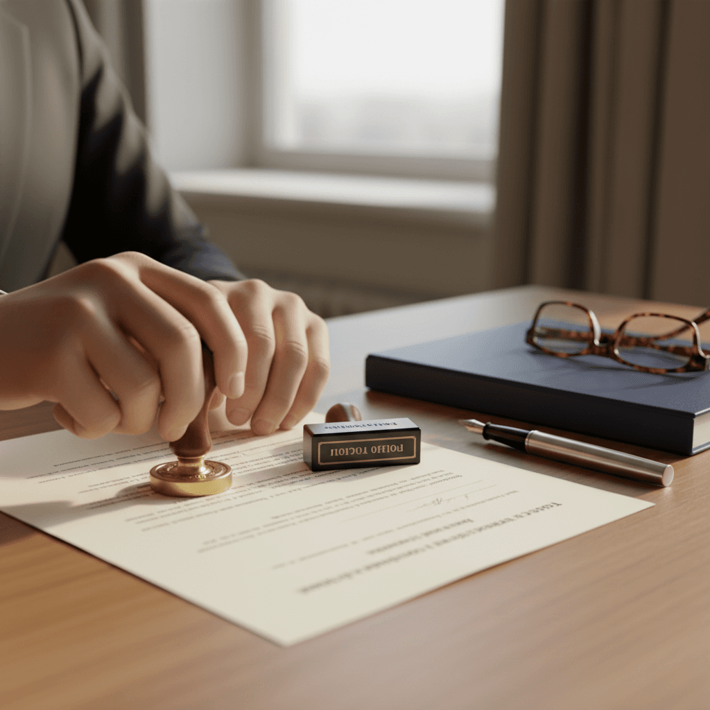 Stack of loan documents on a wooden desk with a pen beside them