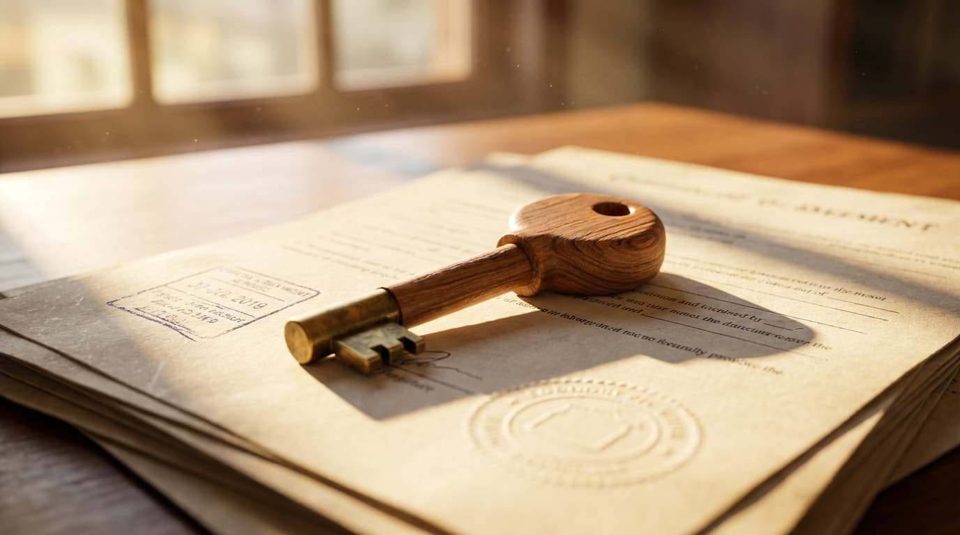 House key on a loan approval letter with a pen and calculator